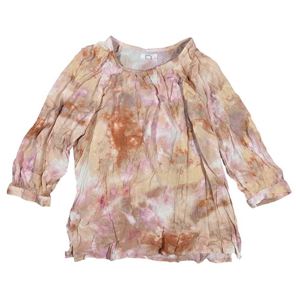 Maurices Womens Tie Dye Gauze Blouse Pink Orange Boho 3/4 Sleeve Top Size S